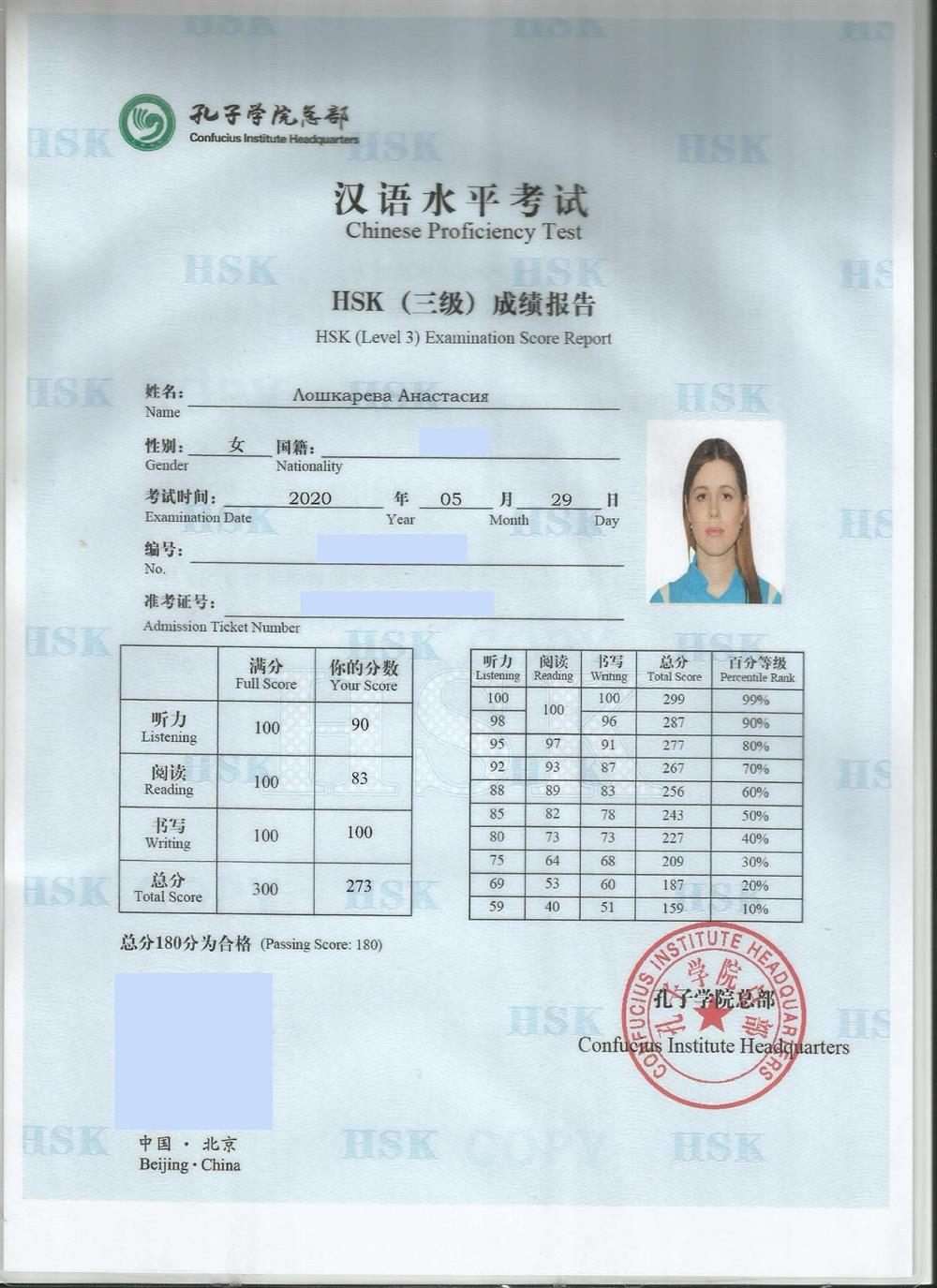 Сертификат HSK 3