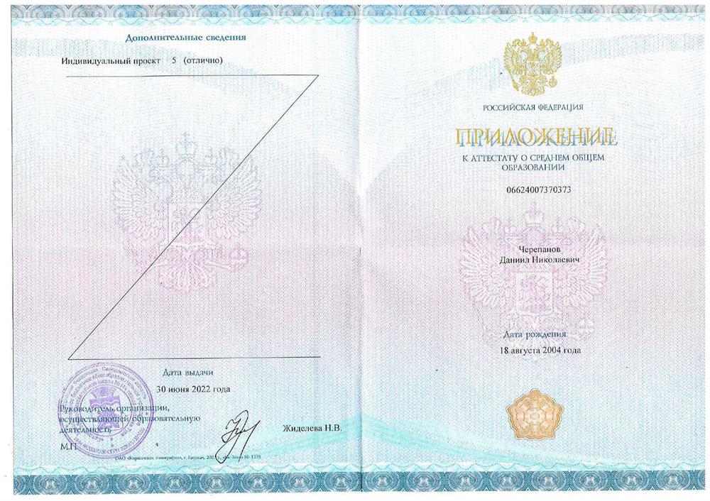 Аттестат 11 класс (стр. 2)