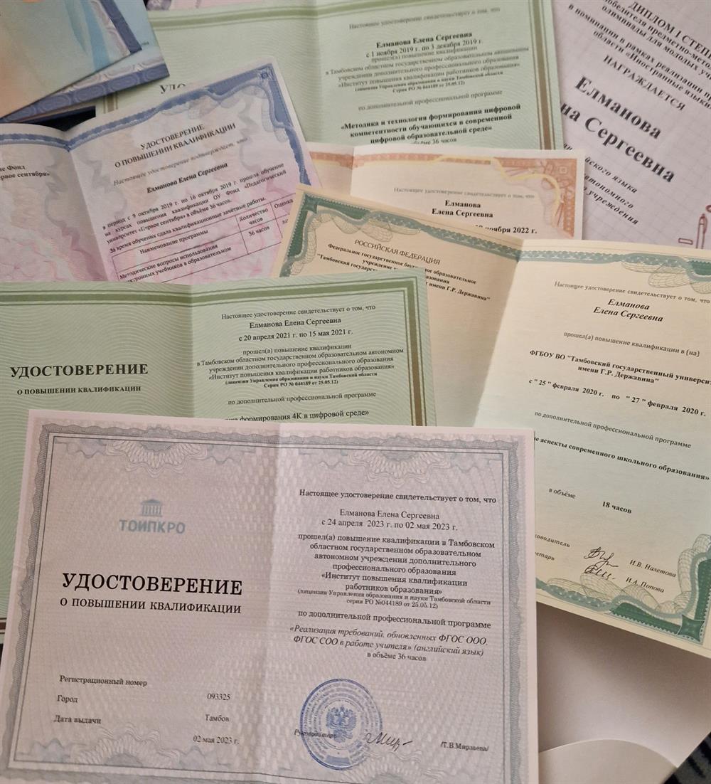 Удостоверения о повышении квалификации