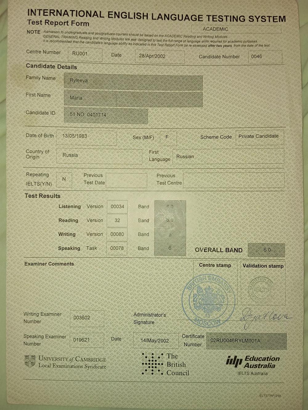 IELTS (Academic mode) 
