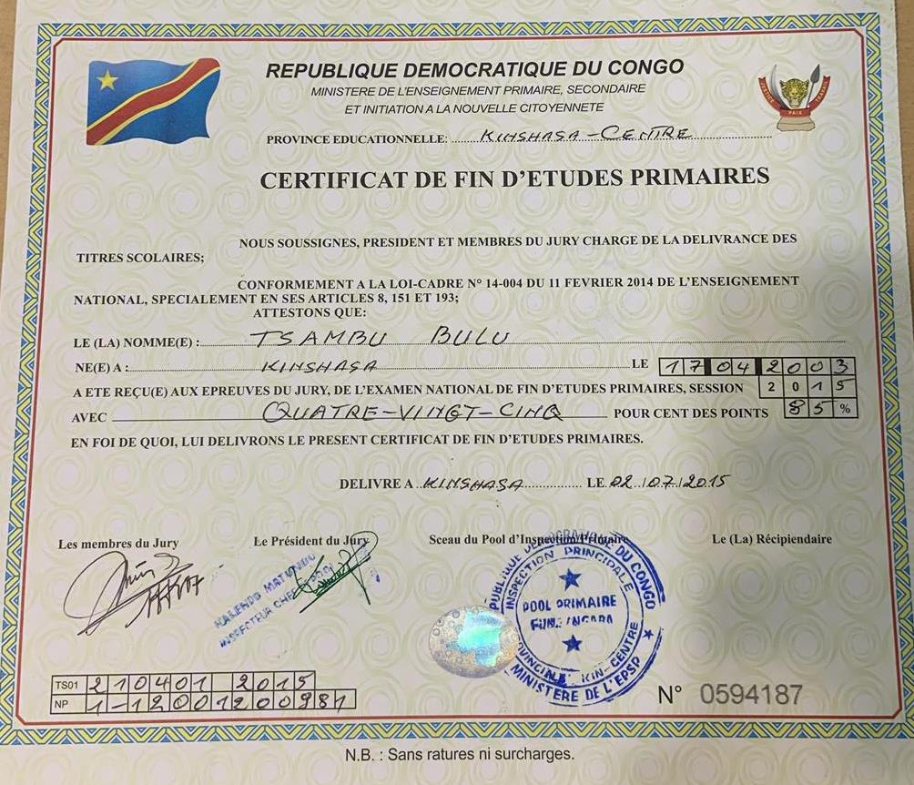 Certificat de fin d’etudes primaires 