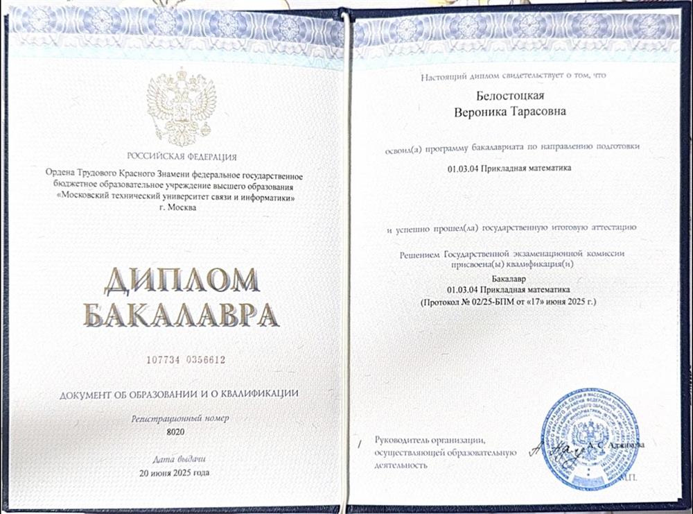 Диплом об окончании бакалавриата