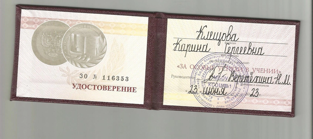 Медаль к аттестату с отличием 
