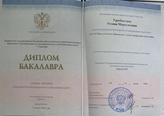 Диплом бакалавра с двумя профилями подготовки (Русский язык и Начальное образование)
