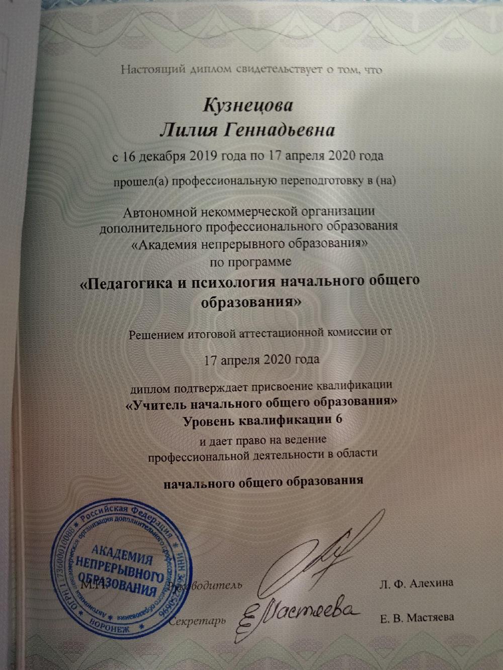 Диплом о профессиональной переподготовке 