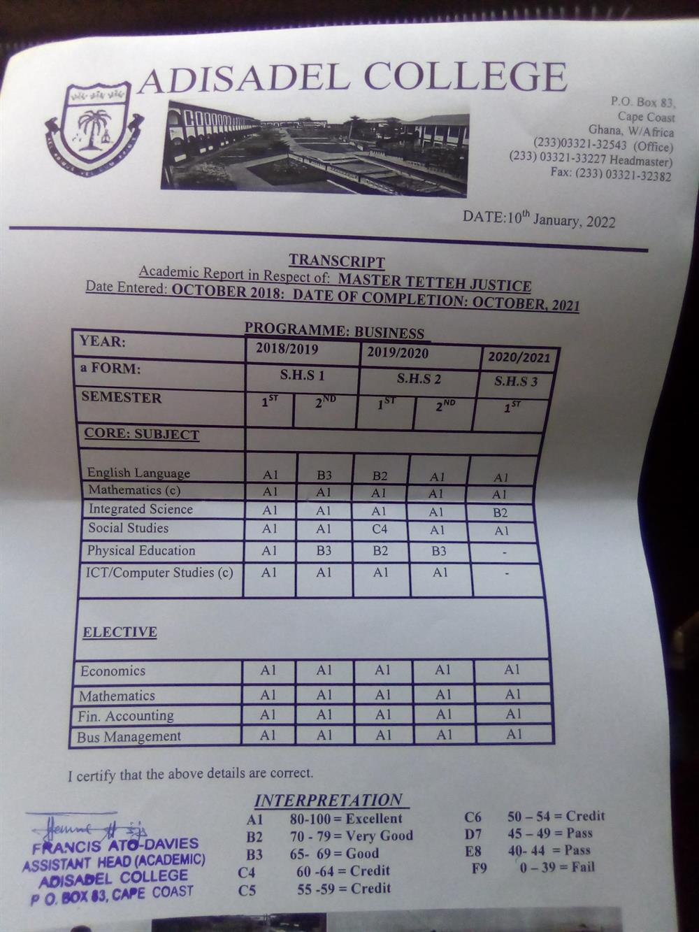 High school transcript 