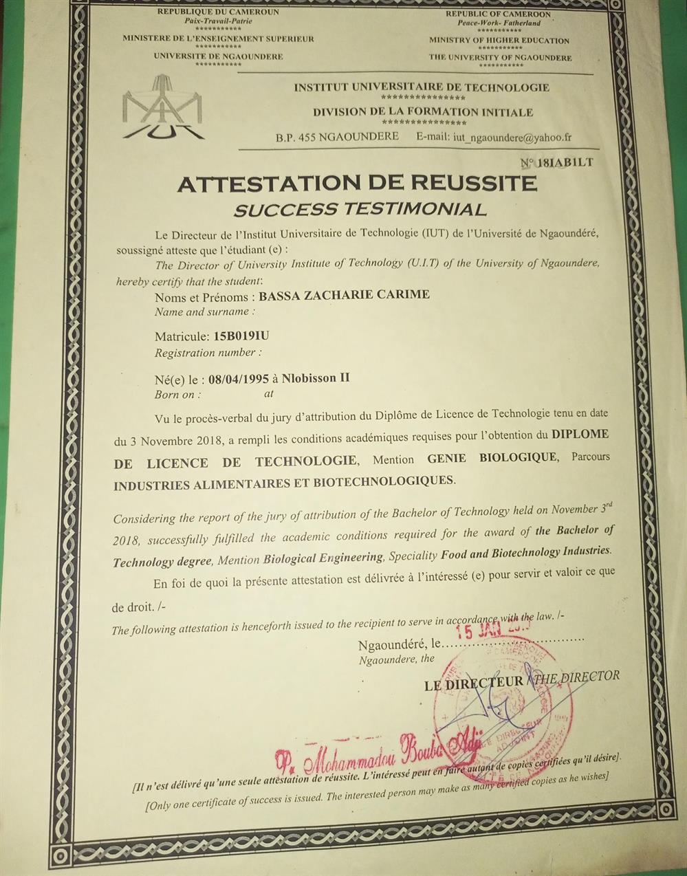 Licence de technologie en industrie alimentaire et biotechnologie 