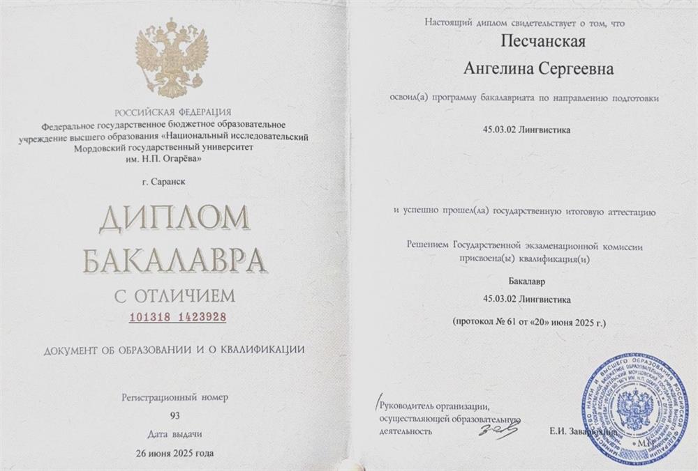 Диплом бакалавра с отличием по напоавлееию подготовки 45.03.02 Лингвистика