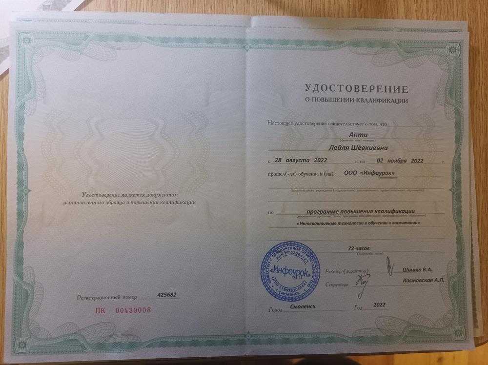 Удостоверение о повышении квалификации