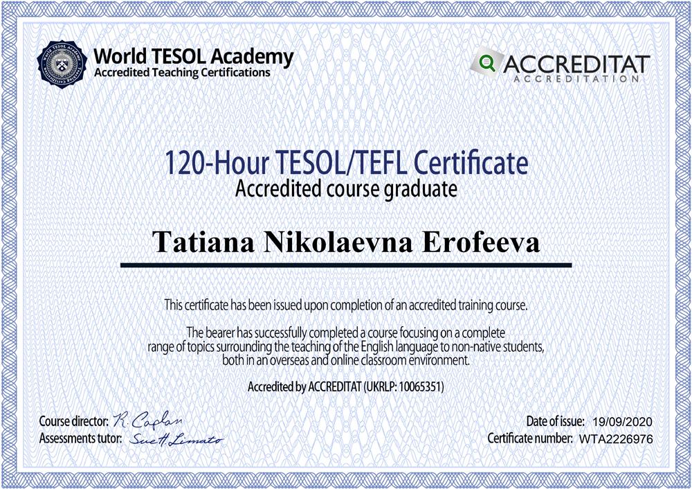 ESL TESOL CERTIFICATE 