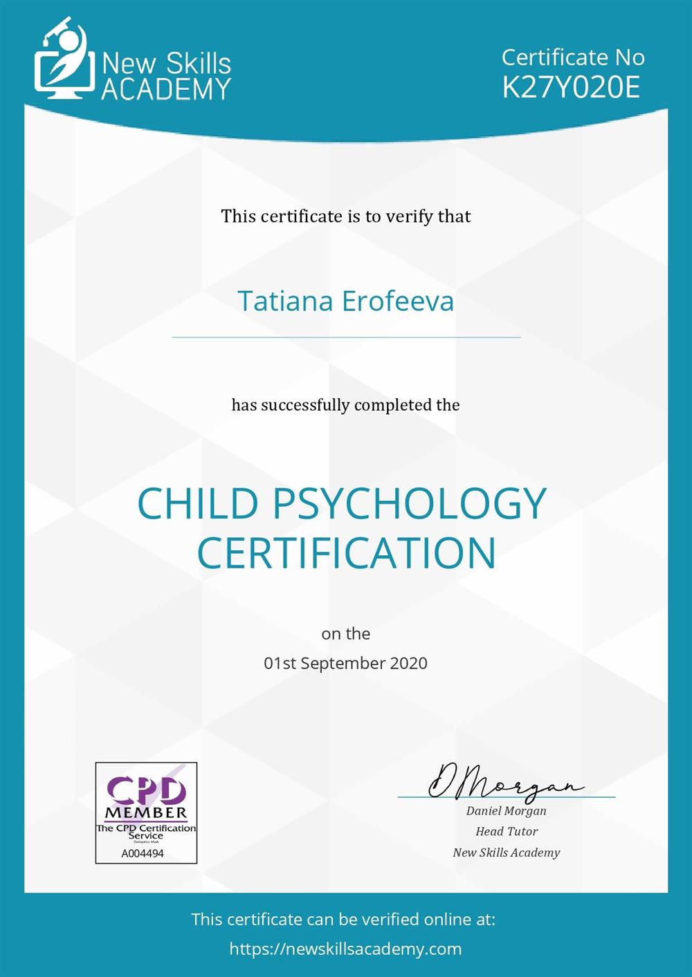 Children phycology certificate