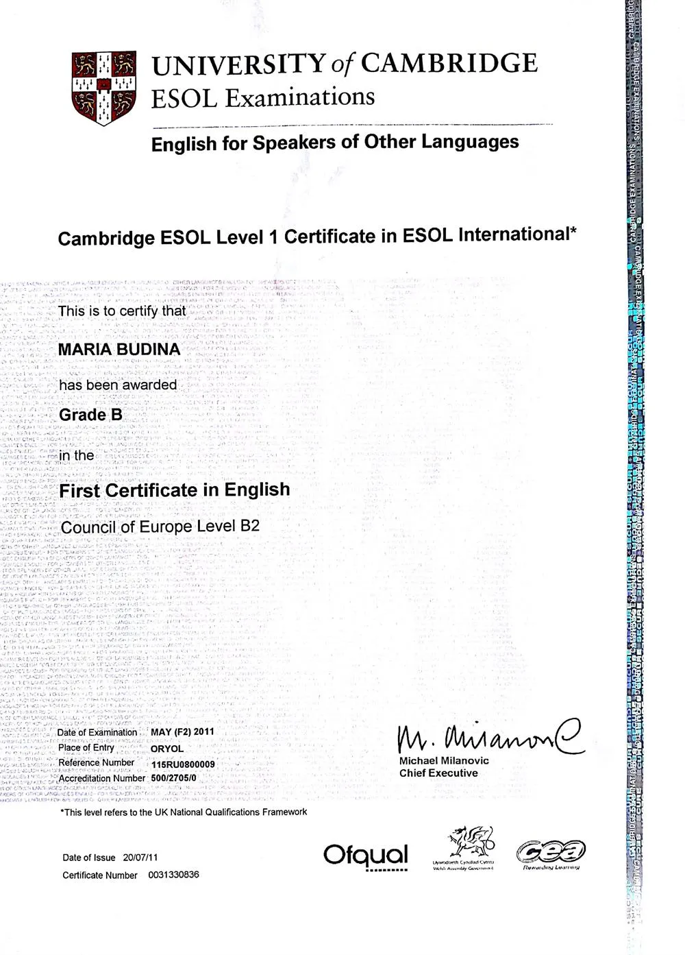 FCE Certificate