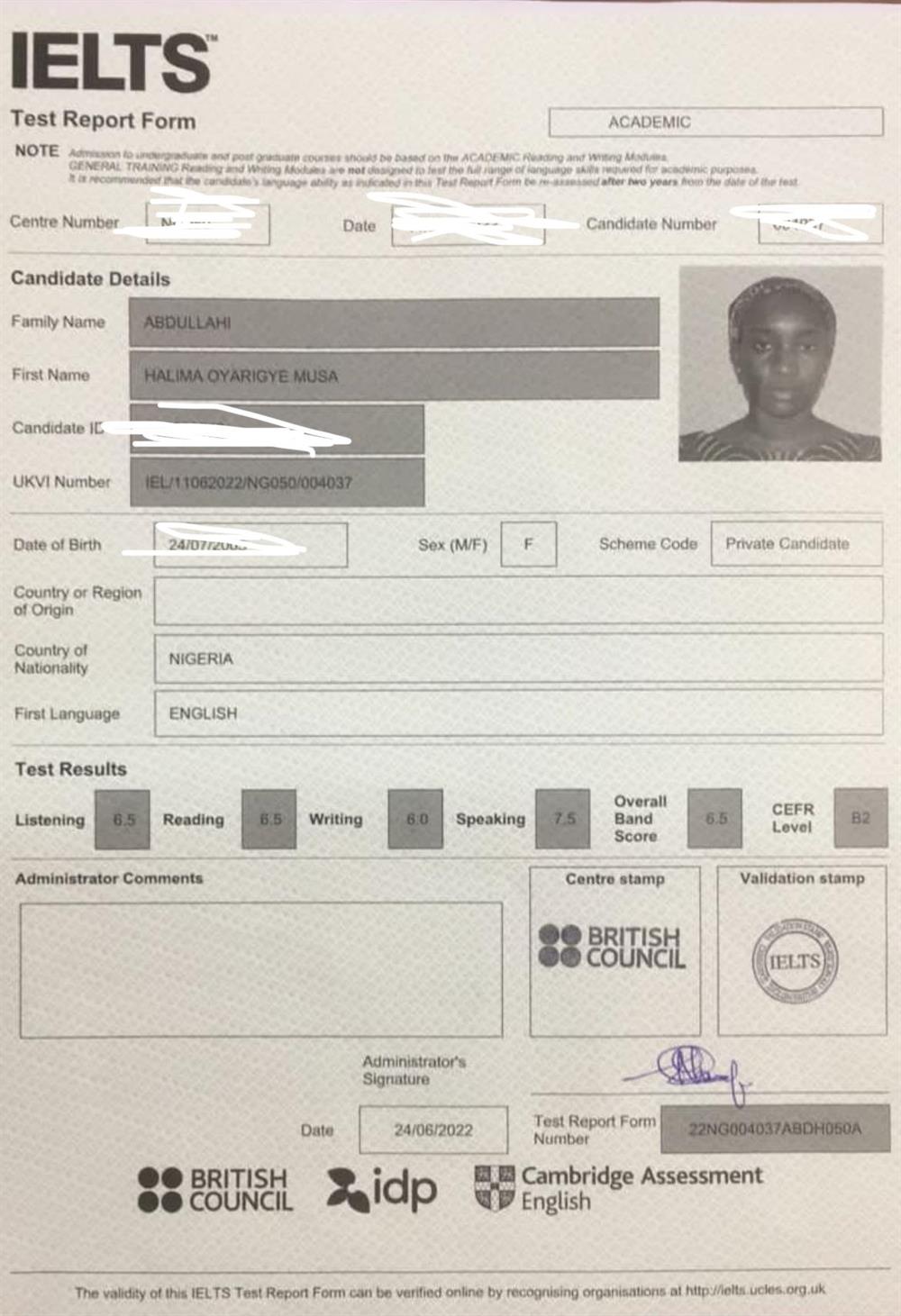 IELTS certificate 