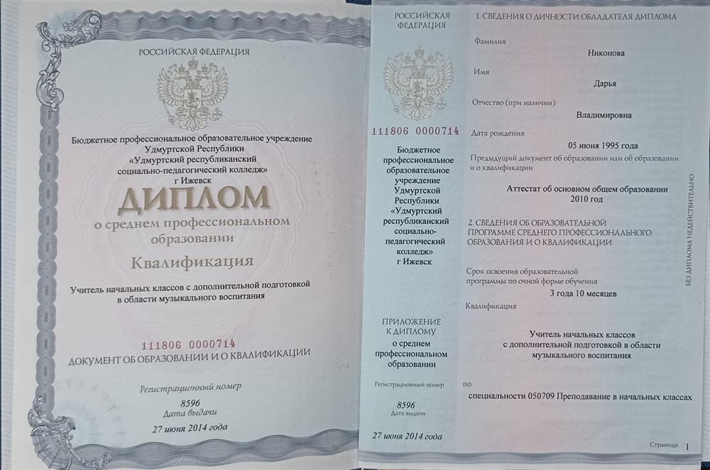 диплом учителя начальных классов