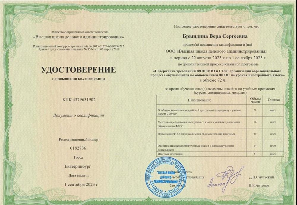 Удостоверение о повышении квалификации