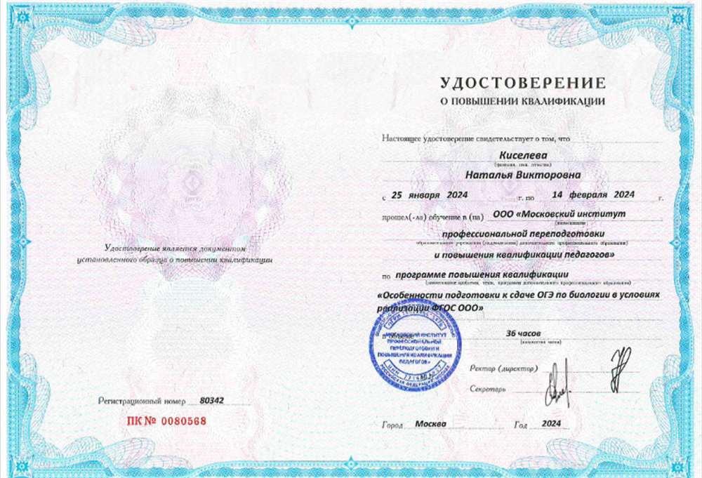 Удостоверение о повышении квалификации 