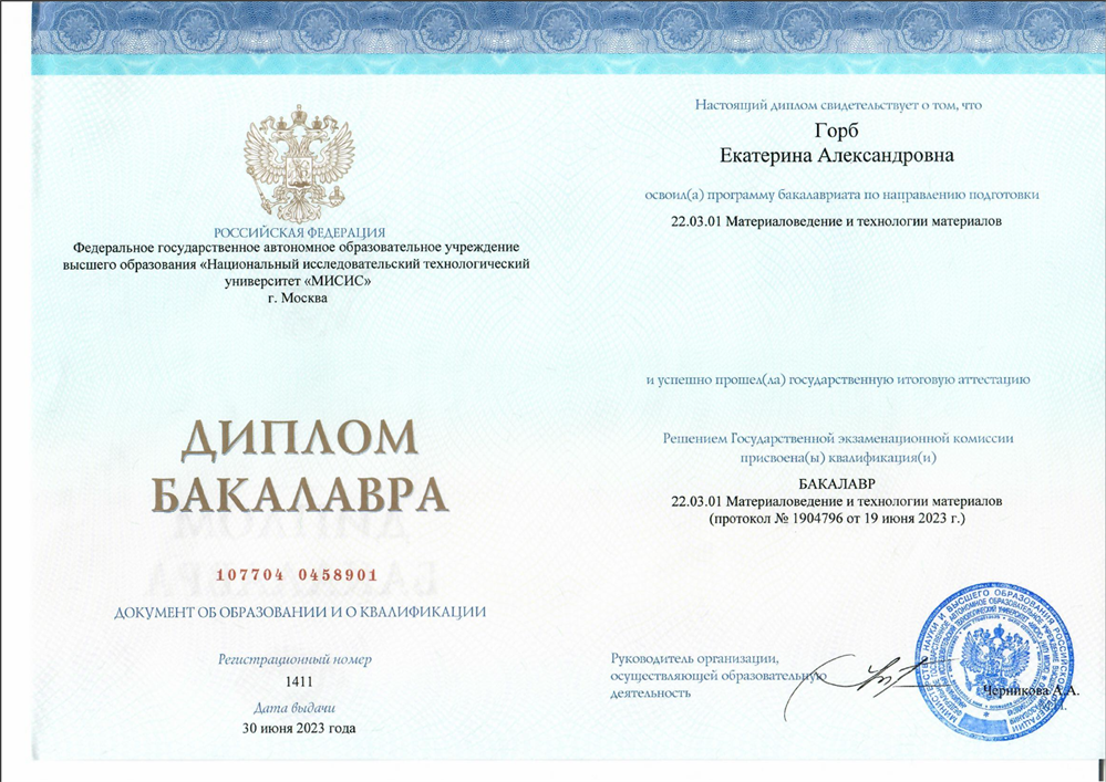 Диплом о высшем образовании №1