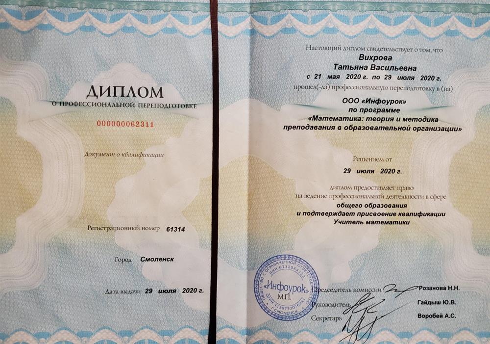 Диплом учитель математики 