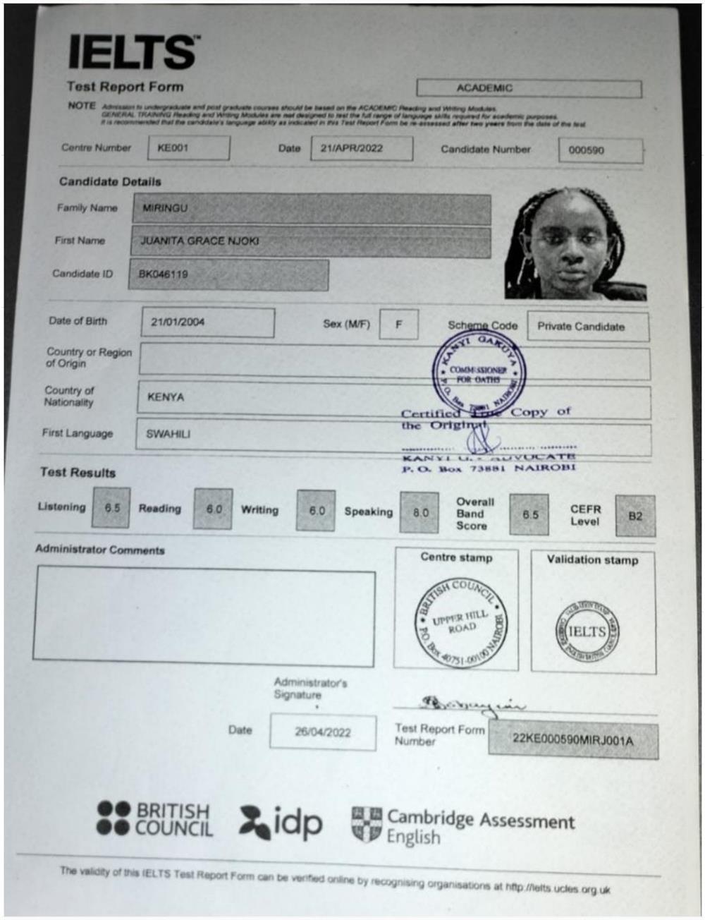 IELTS Certificate 