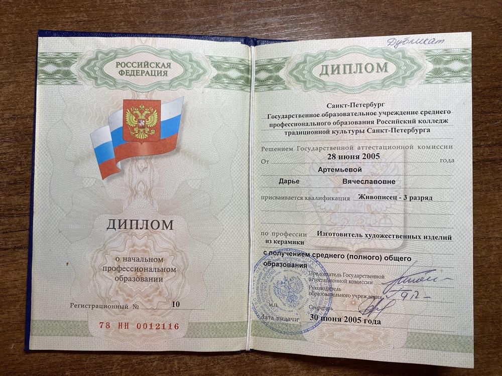 Диплом о начальном профессиональном образовании 