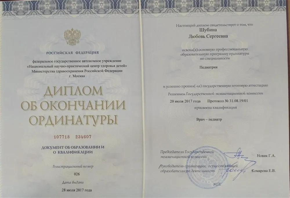 Диплом об окончании ординатуры