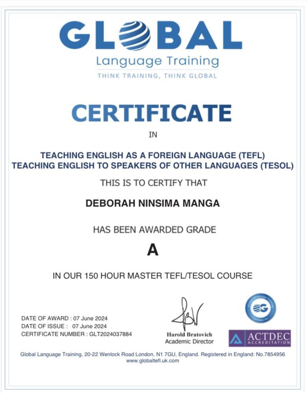 Сертификат TEFL / TESOL