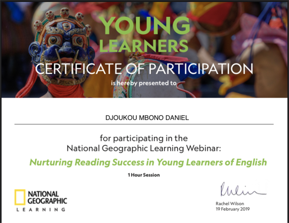 Сертификат. Nurturing Reading Success in Young Learners of English