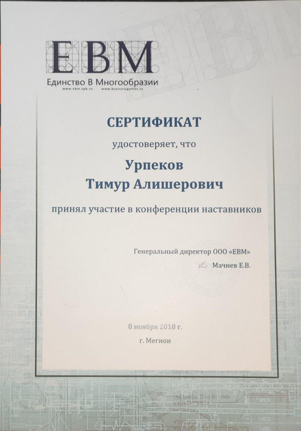 Сертификат участника конференции наставников