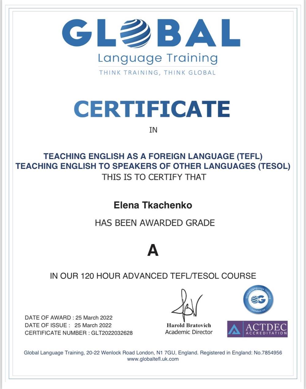 Certificate TEFL / TESOL