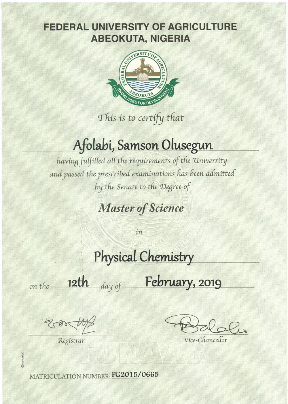 MSc Certificate