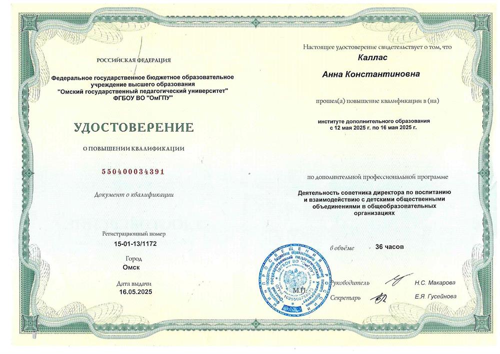 Повышение квалификации Советиника по воспитанию в школе (2025)