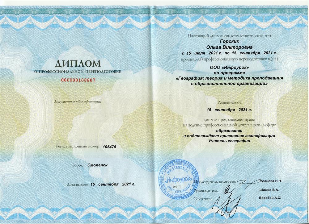 Диплом переподготовки учитель Географии 