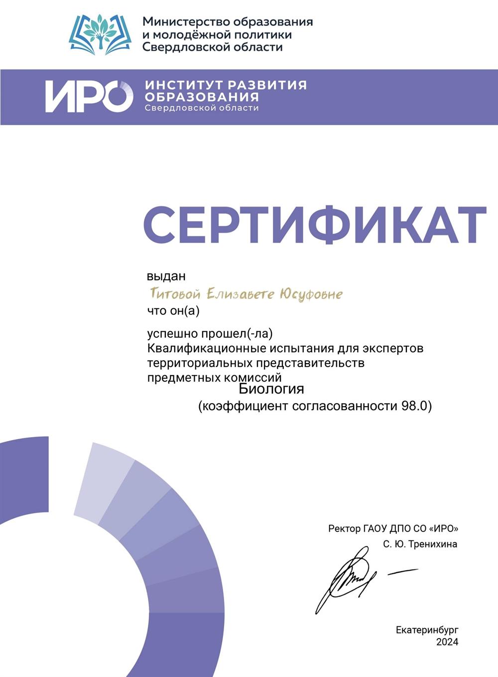 Сертификат действующего эксперта ГИА