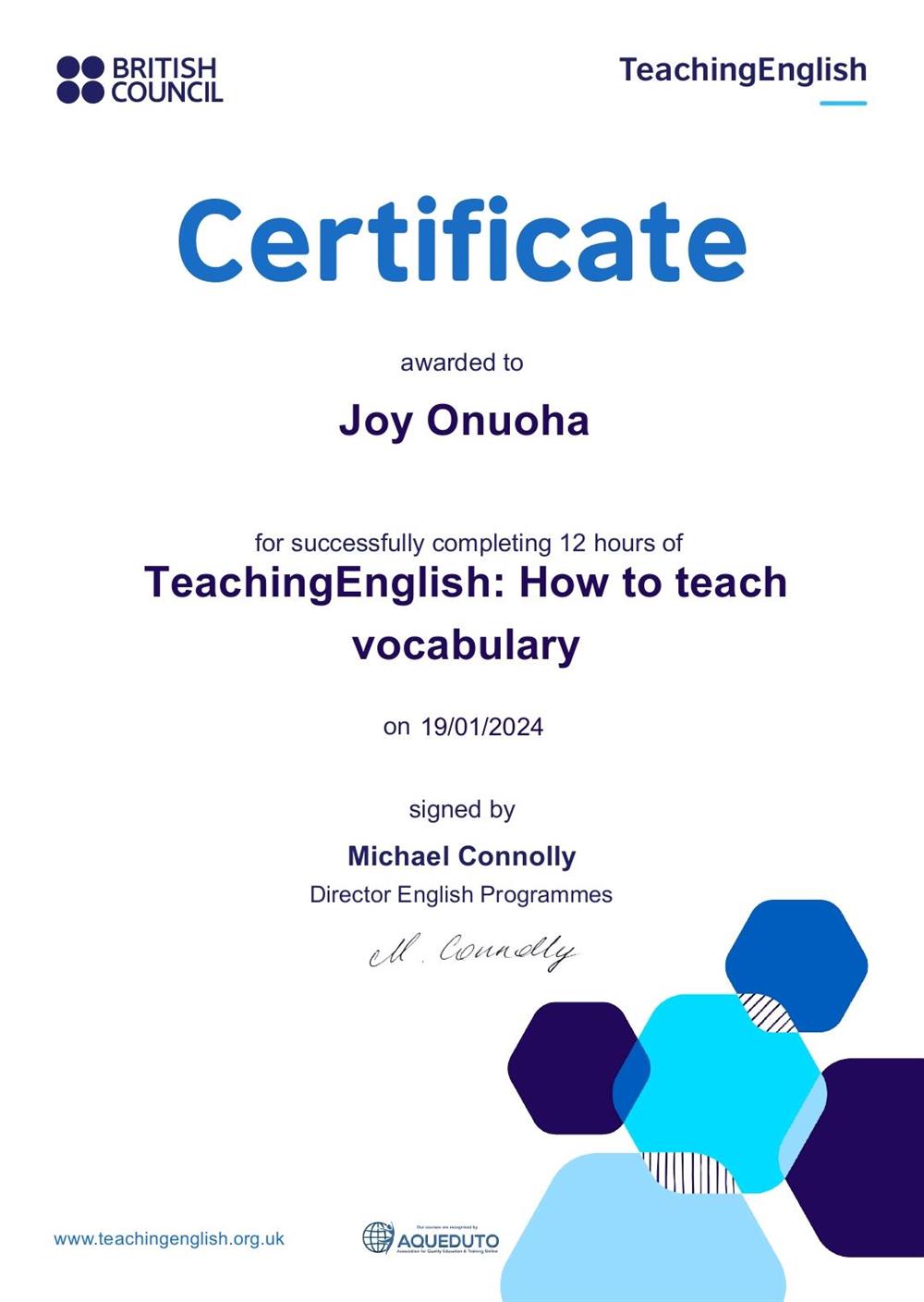Certificate,how I teach vocabulary 