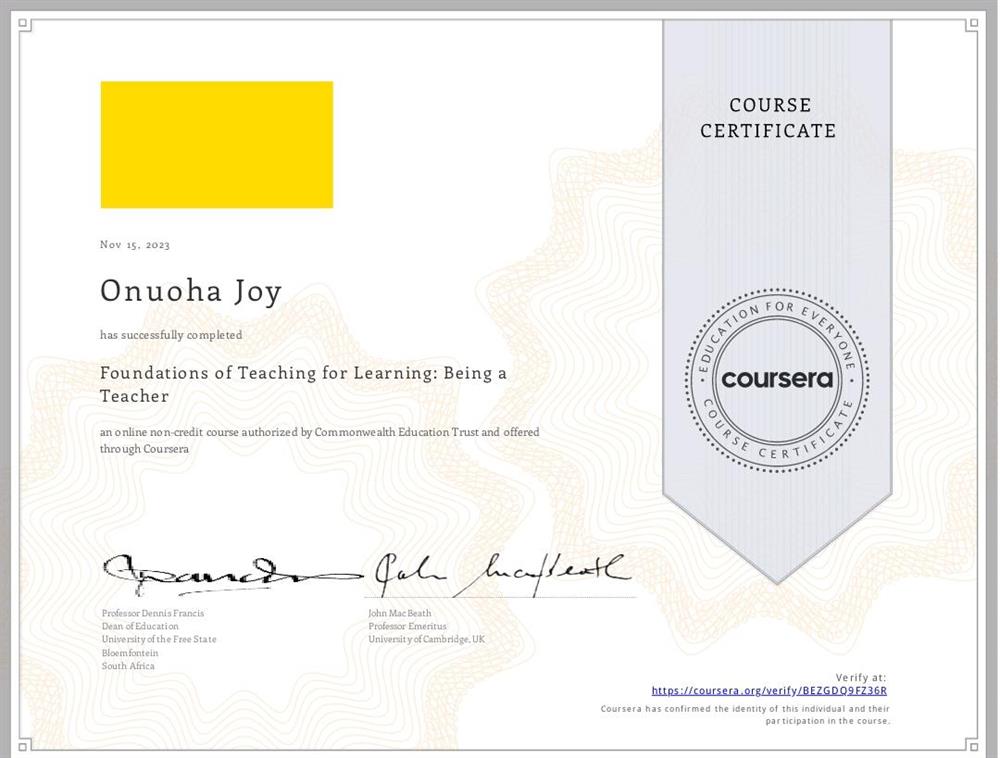 Foundation of teaching certificate 