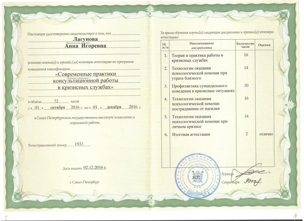 Диплом кризисный психолог