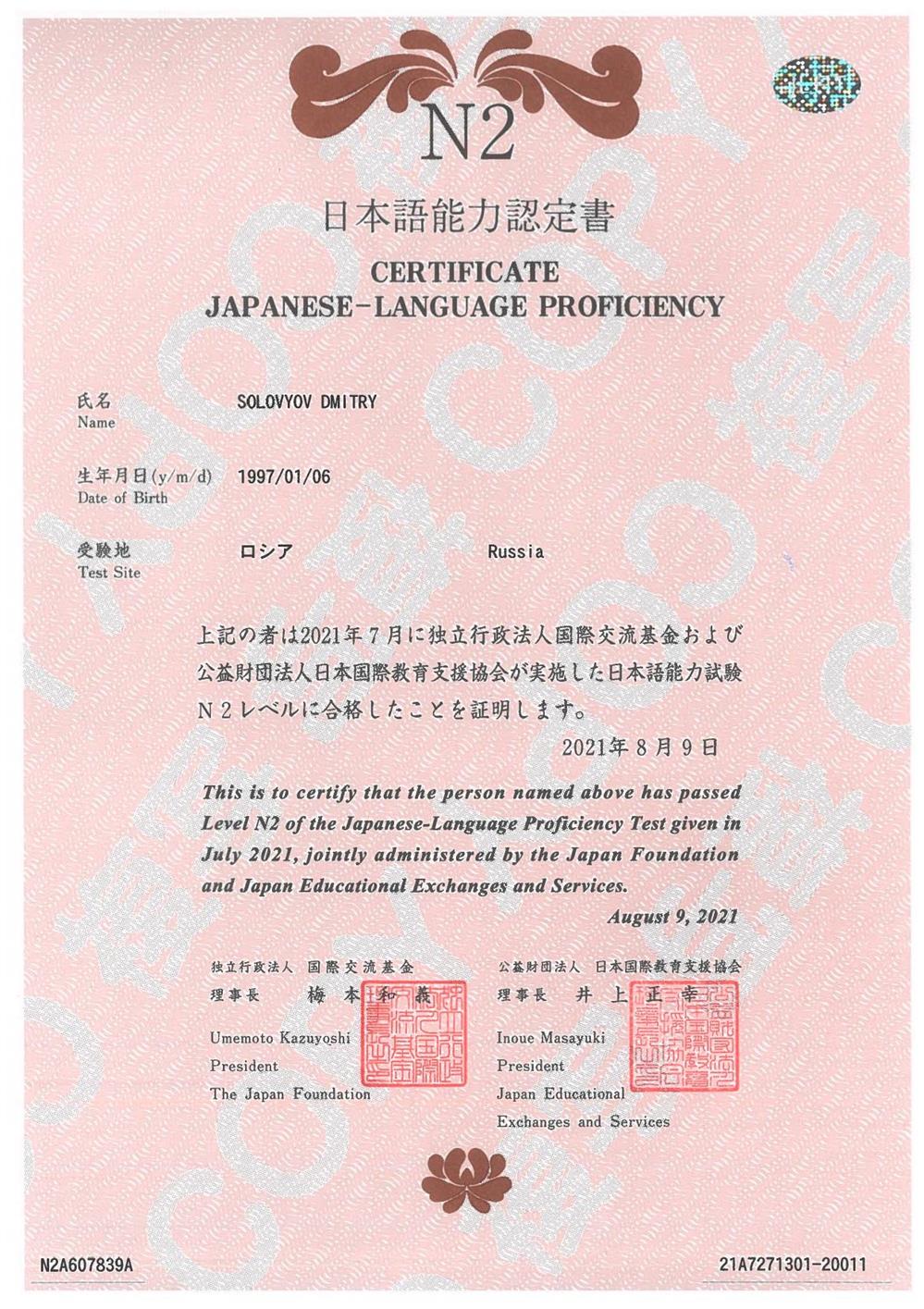 Сертификат JLPT 
