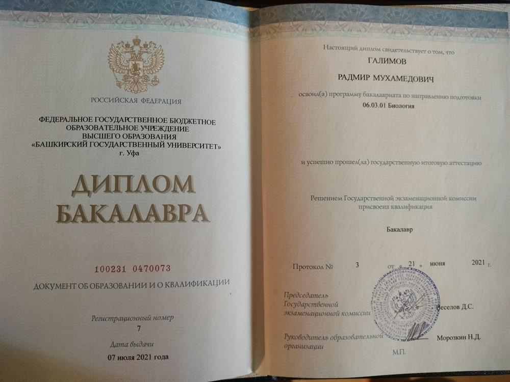 Диплом бакалавриата по биологии