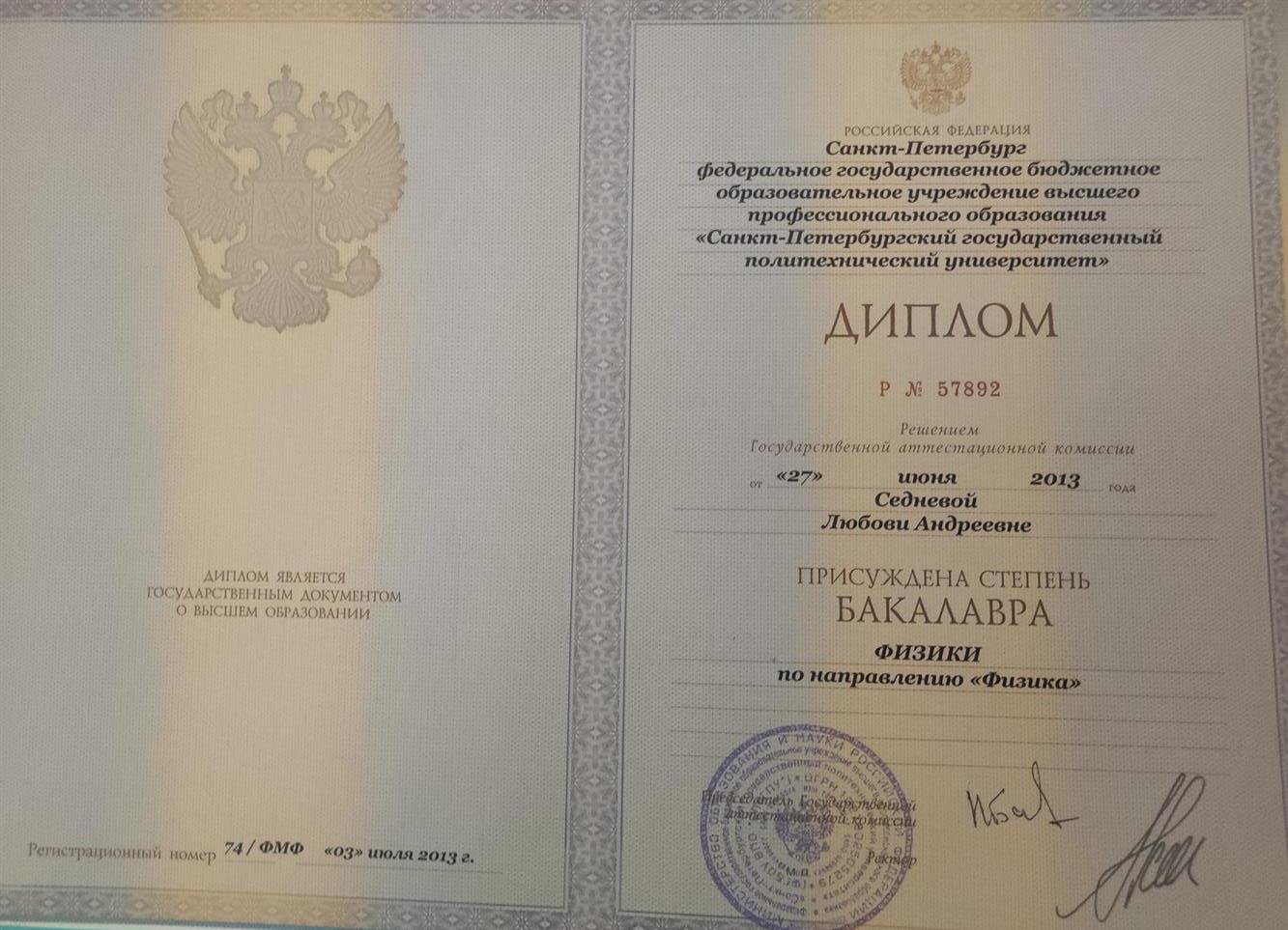 Диплом бакалавра физики 