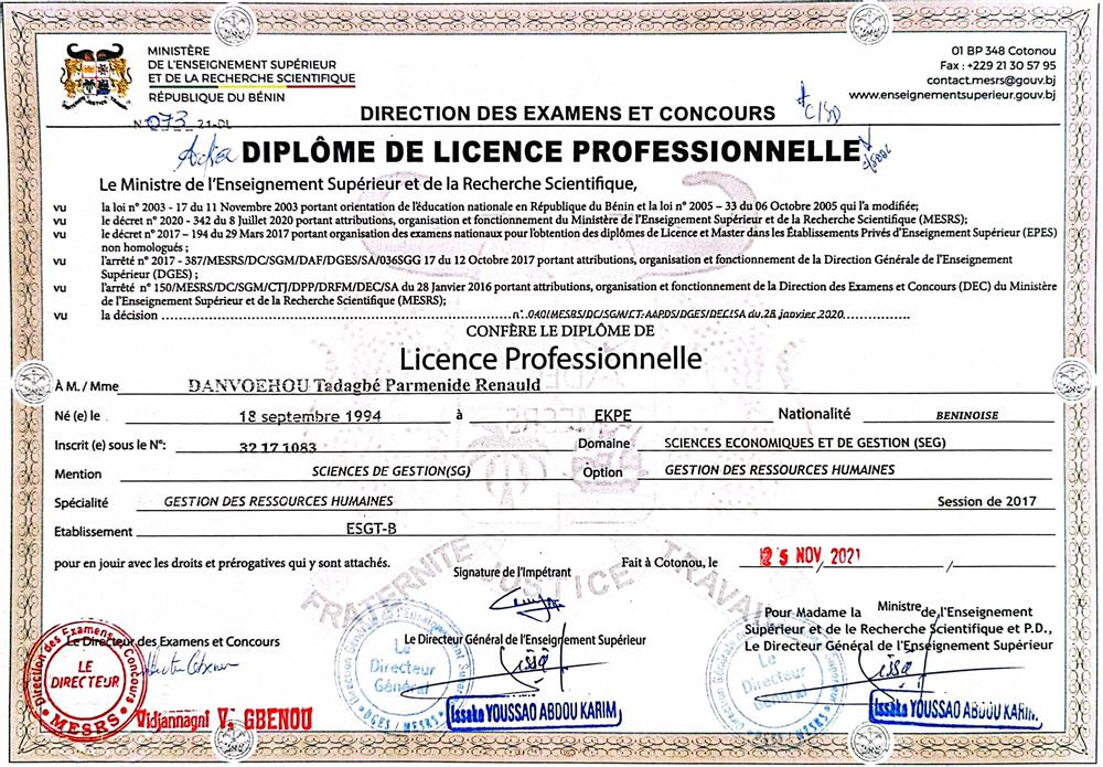 Diplome de l'enseignement superieur 