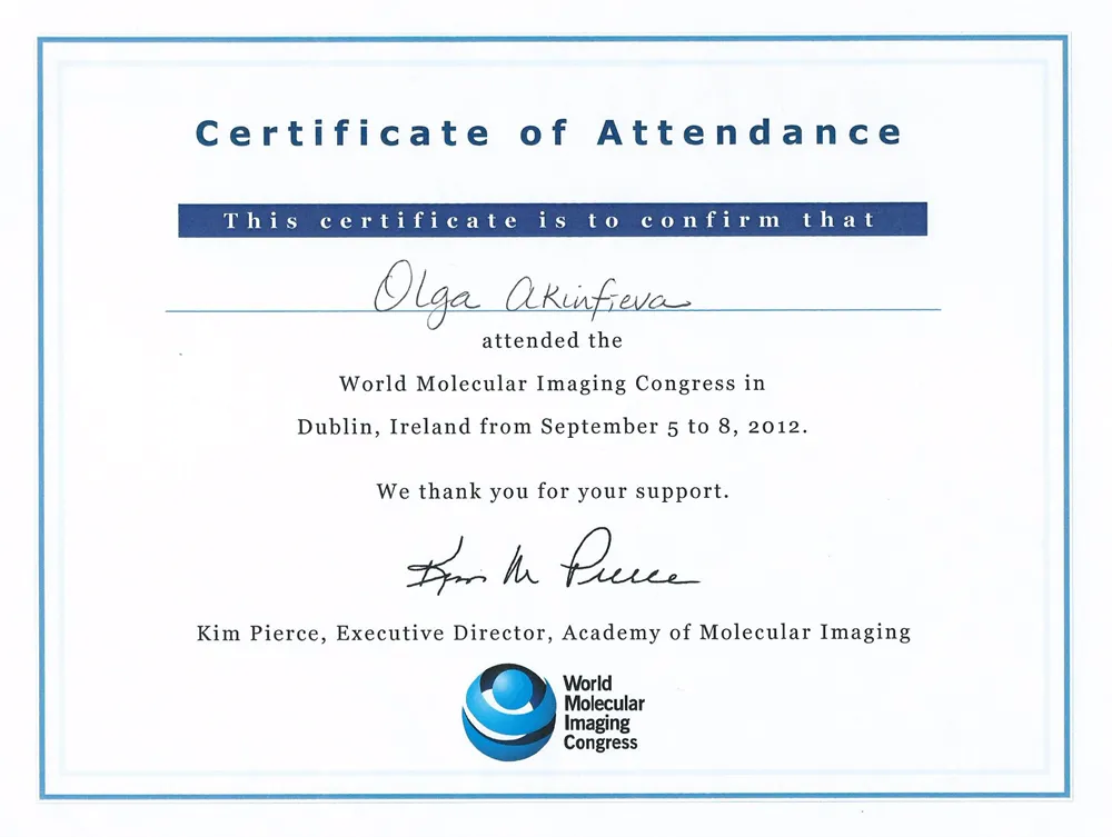 Сертификат участника конфереции World Molecular Imaging Congress