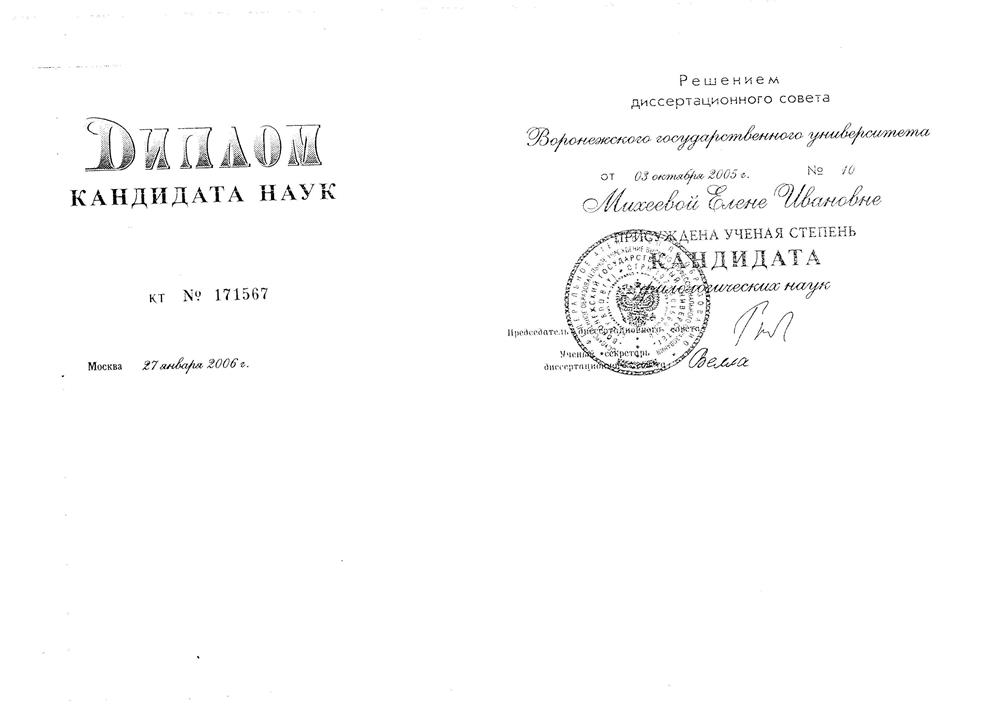 Диплом кандидата филологических наук