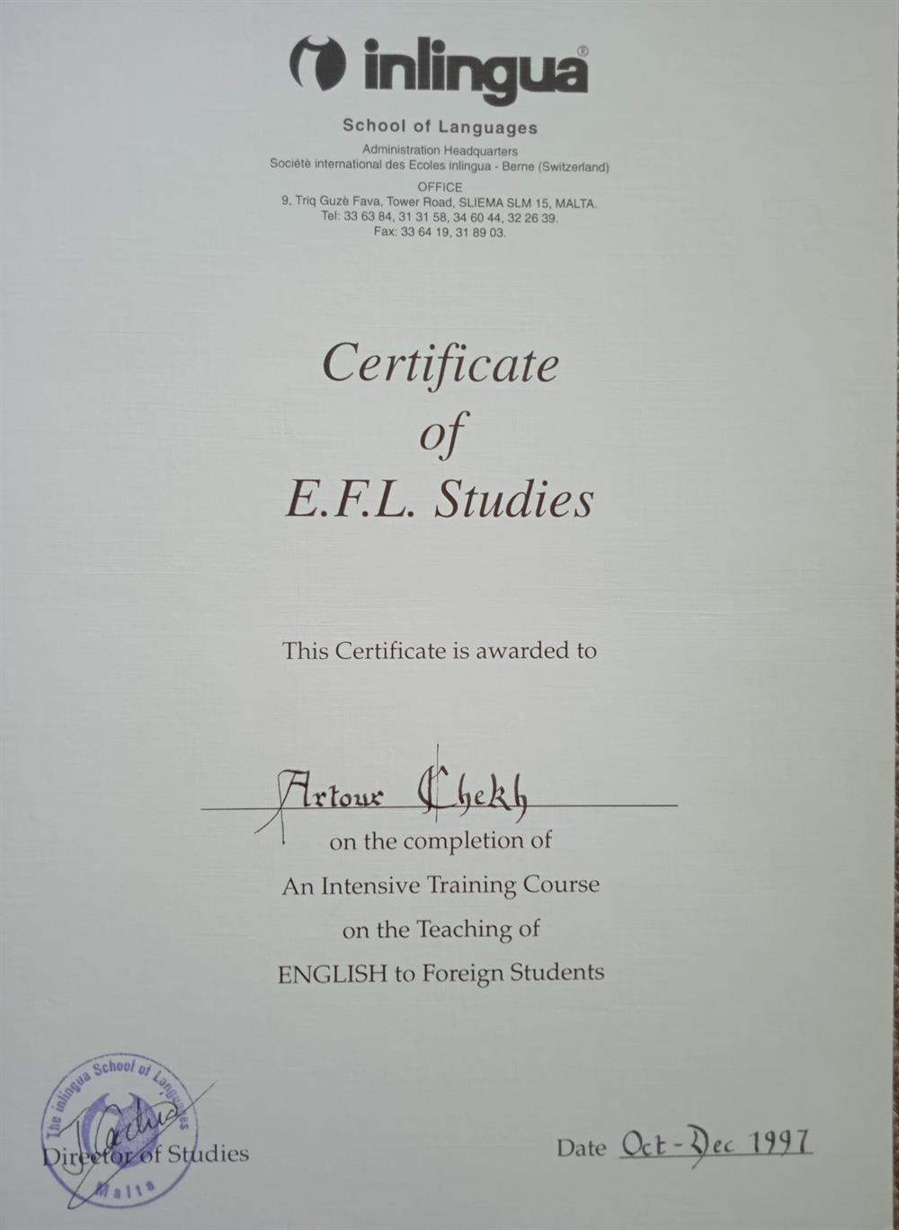  TEFL certificate