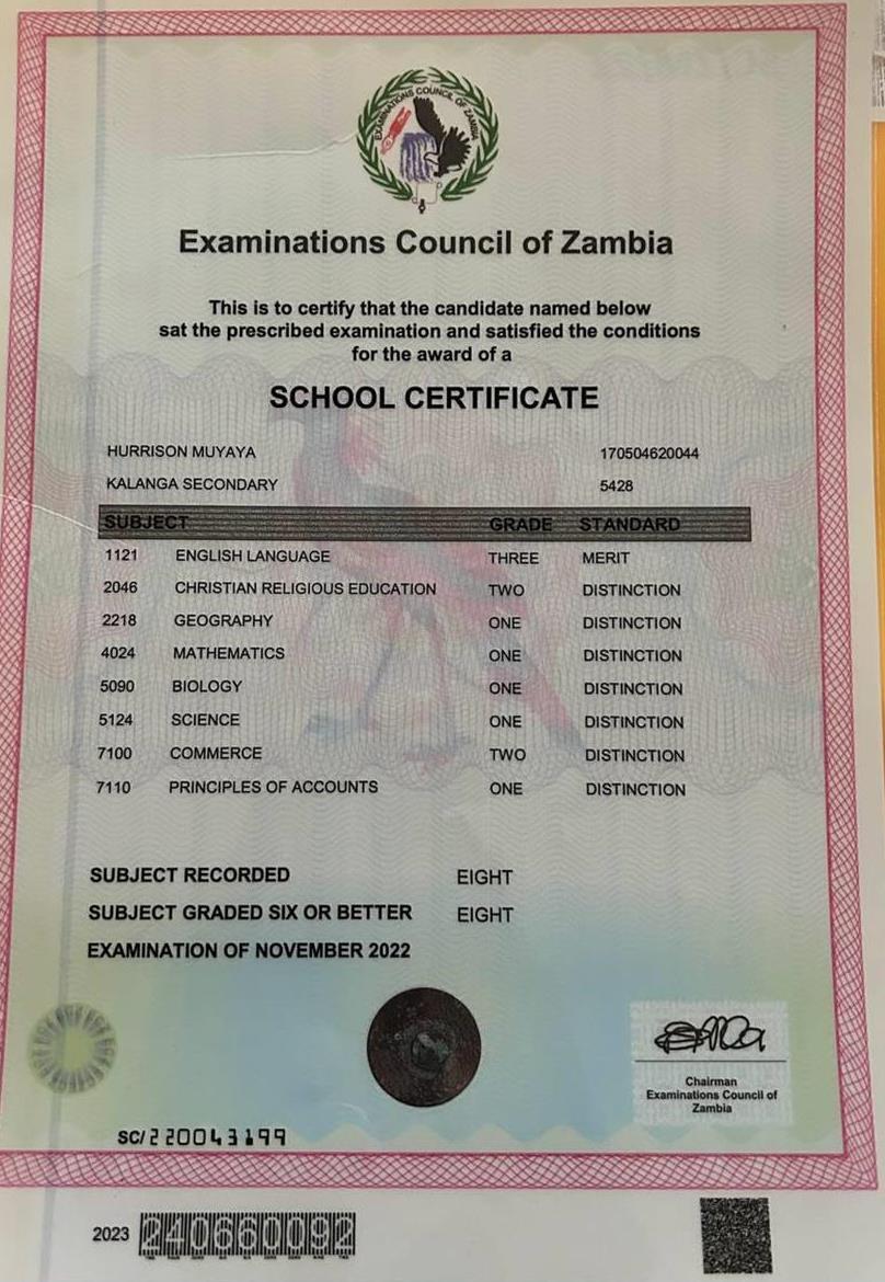 Сертификат. I took an intensive course with different subjects all in English for three (3) years under the Zambia government, where we learn British Standard English 