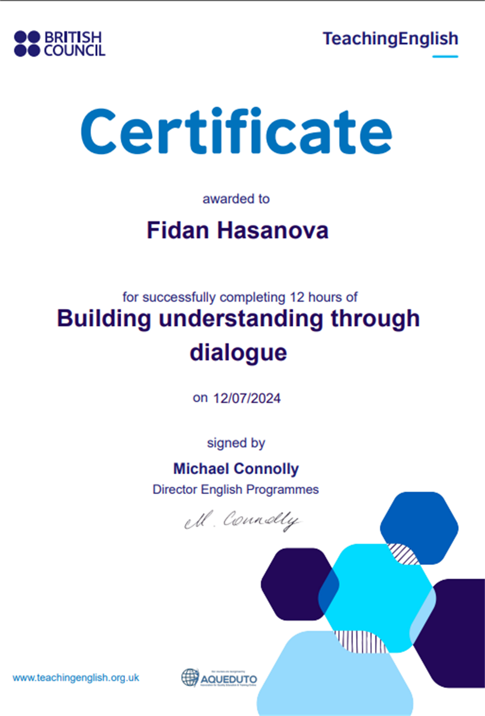 Сертификат. British Council certification: Building understanding through dialogue ( techniques to develop empathy, critical thinking and intercultural competence)