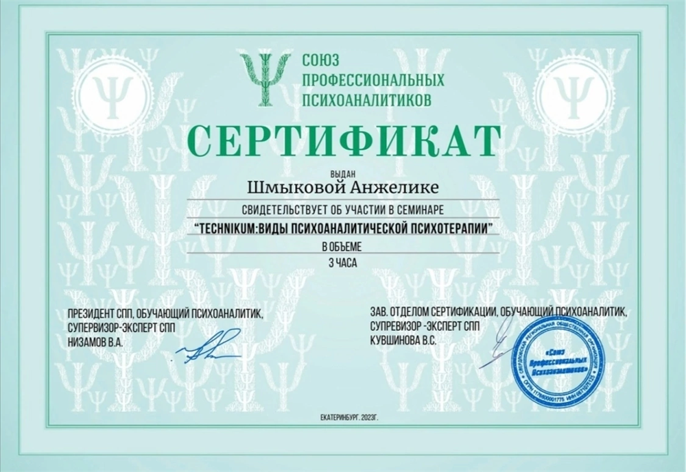 Сертификат СПП «Техника Этчегоена Горацио»