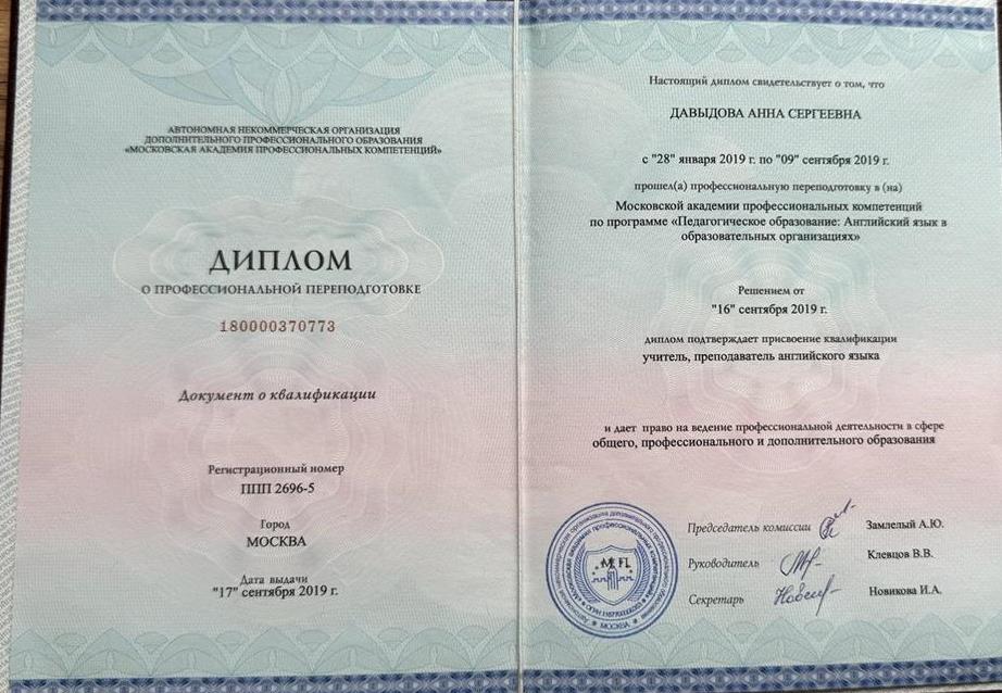 Диплом. Педагогическое образование 