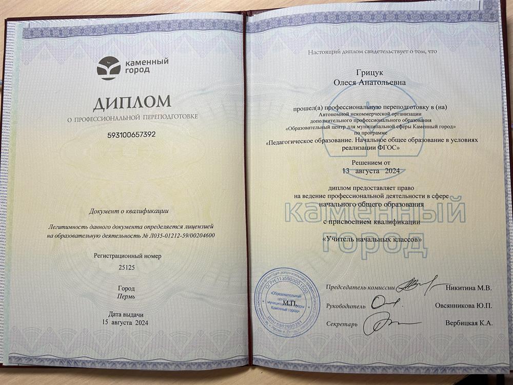Диплом Учитель начальных классов