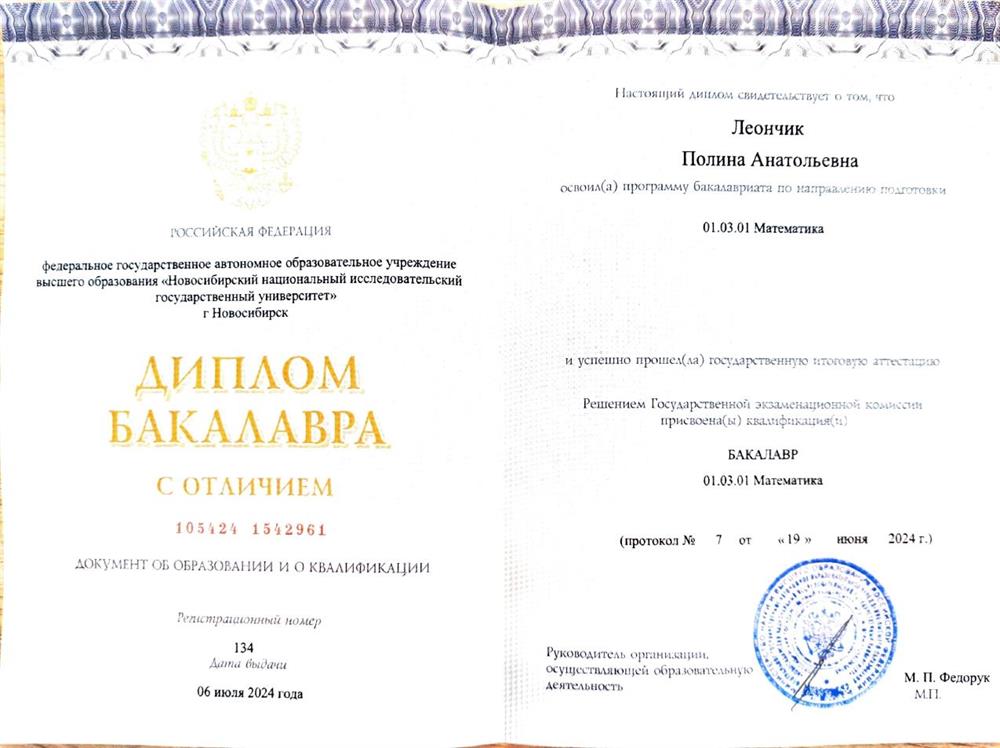Диплом бакалавра, ММФ НГУ
