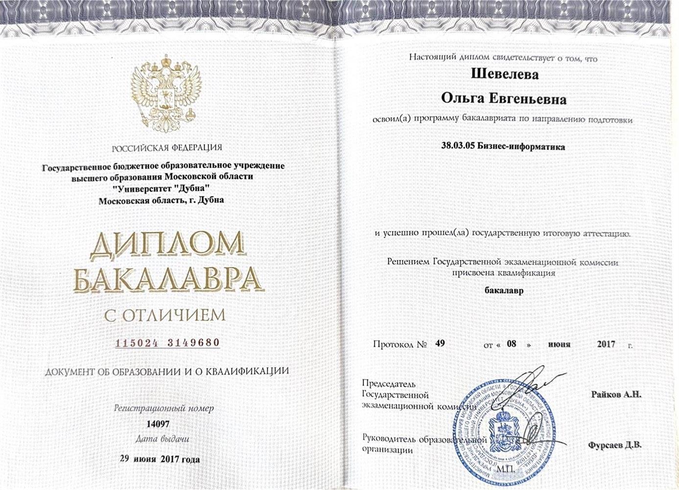 Диплом бакалавра (с отличием)
